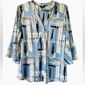Alfani Popover Geometric 3/4 Sleeves Blouse